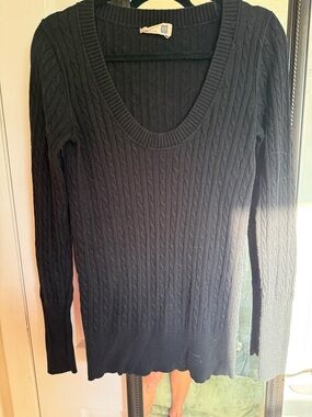 GAP Black Cable-Knit Scoop Neck  Sweater medium tall m vintage